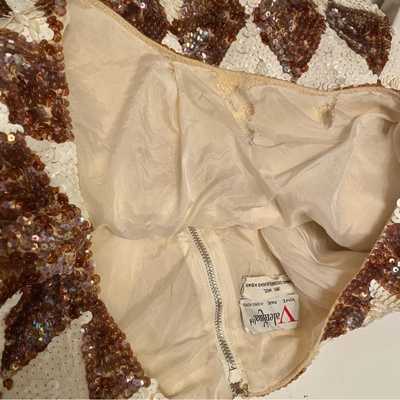 Vintage 60s Valentina Harlequin Sequin Wool Top Zip Up Back Approx Size XL - Picture 6 of 6